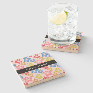 Dessous-de-verre En Pierre Hibiscus Coloré, Motif De Fleurs, Votre Nom