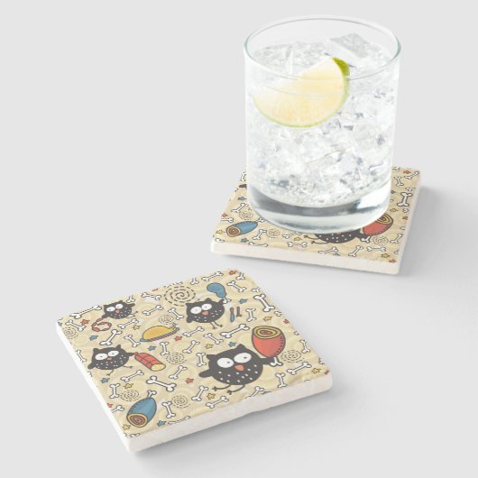 Dessous-de-verre En Pierre Hibou avec le motif de viande (Côté)