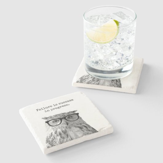 Dessous-de-verre En Pierre Hibou en lecture lunettes motivation succès (Côté)