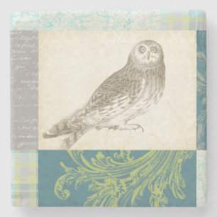 Dessous-de-verre En Pierre Hibou gris sur l'arrière - plan de motif