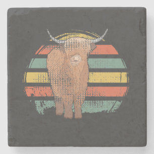 Dessous-de-verre En Pierre Highland Cow Retro
