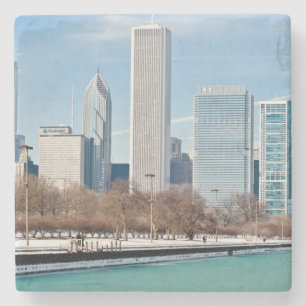 Dessous-de-verre En Pierre Horizon de Chicago à travers le lac Michigan