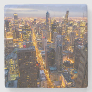 Dessous-de-verre En Pierre Horizon du centre de Chicago au crépuscule