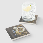 Dessous-de-verre En Pierre Horloge à vapeur avec libellule mécanique (Côté)