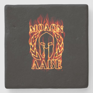 Dessous-de-verre En Pierre Hot Molon Labe Spartan Warrior Masque sur le feu