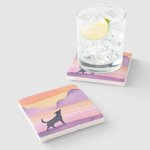 Dessous-de-verre En Pierre Hurlement de chien Silhouette d'aquarelle de chi