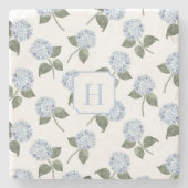 Dessous-de-verre En Pierre Hydrangea Hamptons Fleurs Bleues Monogramme (Devant)