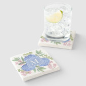 Dessous-de-verre En Pierre Hydrangée bleue Bouquet moderne Monogramme personn (Côté)