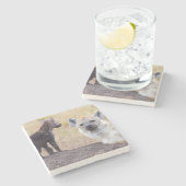 Dessous-de-verre En Pierre Hyena avec jeune (Côté)