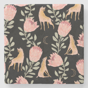 Dessous-de-verre En Pierre Hyena & Protea : Motif Vintage foncé