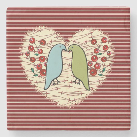 Dessous-de-verre En Pierre I Love Winter Birds and Berries (Devant)