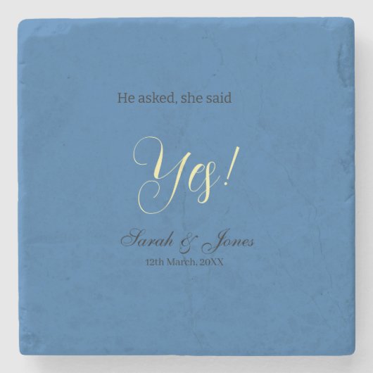 Dessous-de-verre En Pierre Il a demandé elle a dit oui engagement simple bleu (Devant)