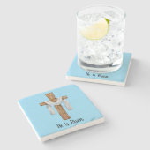 Dessous-de-verre En Pierre Il Est Ressuscité Croix Chrétienne Pâques (Côté)