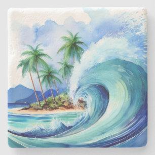 Dessous-de-verre En Pierre Île Kai Aloha Vague d'aquarelle