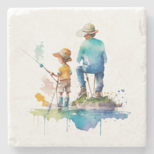 Dessous-de-verre En Pierre Illustration aquarelle d'un père et d'un fils en a