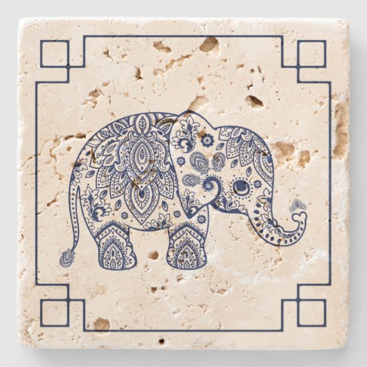 Dessous-de-verre En Pierre Illustration Blue Paisley Elephant (Devant)