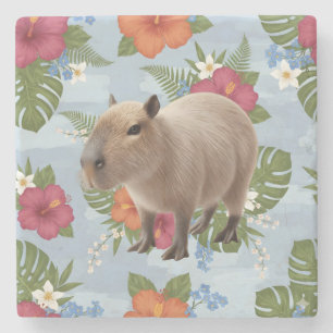 Dessous-de-verre En Pierre Illustration d'animal de capybara à l'aquarelle mi
