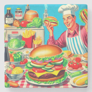 Dessous-de-verre En Pierre Illustration de bande dessinée Retro Hamburger