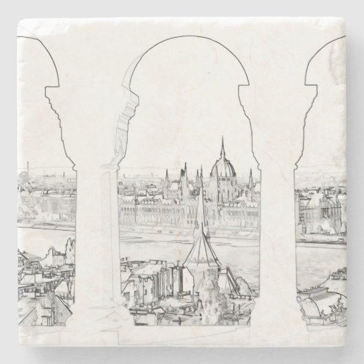 Dessous-de-verre En Pierre Illustration de Budapest et parlement hongrois (Devant)