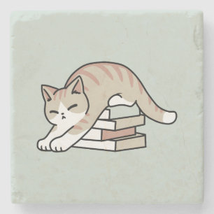 Dessous-de-verre En Pierre Illustration de chat Lover - Curled Up & Cosy