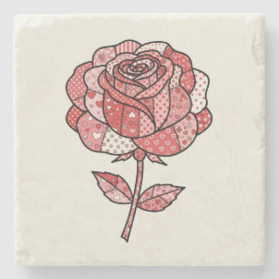 Dessous-de-verre En Pierre Illustration de rose en patchwork rouge et rose ro