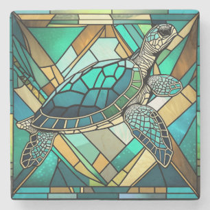 Dessous-de-verre En Pierre Illustration de tortue marine en verre
