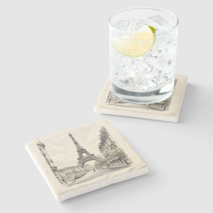 Dessous-de-verre En Pierre Illustration de voyage antique vintage de Paris