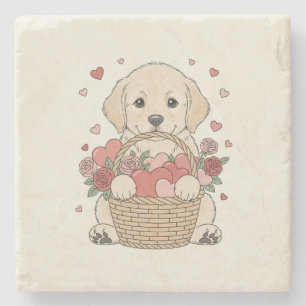 Dessous-de-verre En Pierre Illustration d'un chiot mignon avec un cœur et un