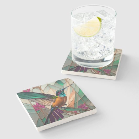 Dessous-de-verre En Pierre Illustration en verre tendu d'un colibri (Côté)