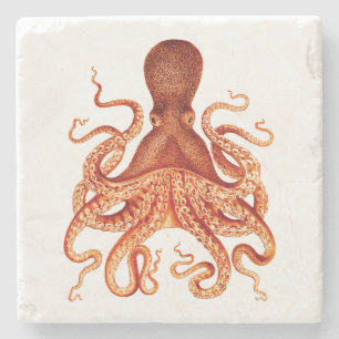 Dessous-de-verre En Pierre Illustration Orange Vintage Octopus