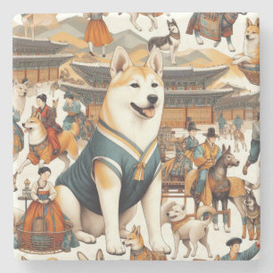 Dessous-de-verre En Pierre Illustration sans couture du chien Jindo vintage c