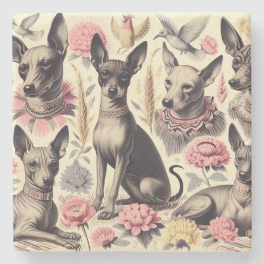 Dessous-de-verre En Pierre Illustration sans couture Retro Xoloitzcuintle (Devant)