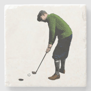 Dessous-de-verre En Pierre Illustration vintage colorée de photo de golfeur