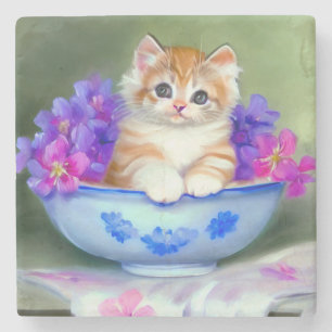 Dessous-de-verre En Pierre Illustration vintage de chaton orange et blanc