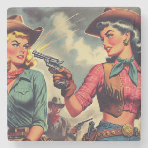 Dessous-de-verre En Pierre Illustration vintage Pulp Cowgirls