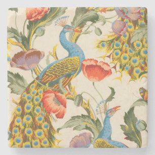 Dessous-de-verre En Pierre Illustrations de Peacock et de poppies vintages