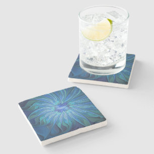 Dessous-de-verre En Pierre Imaginaire Fleur Bleue Motif, Art Fractal Abstrait