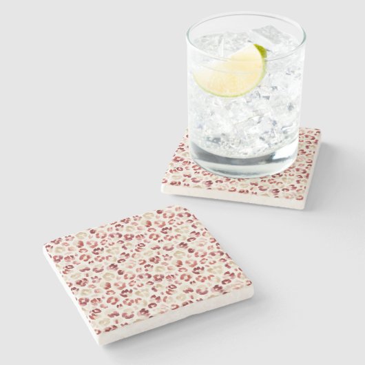 Dessous-de-verre En Pierre Impression d'animal léopard crème rouge (Côté)