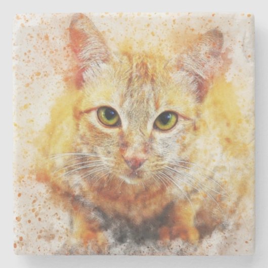Dessous-de-verre En Pierre Impression de chats peints (Devant)