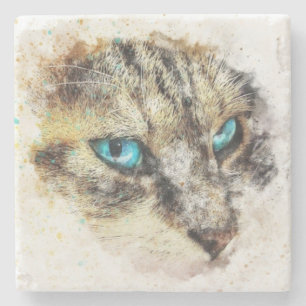 Dessous-de-verre En Pierre Impression de chats peints