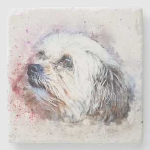 Dessous-de-verre En Pierre Impression de chien peint