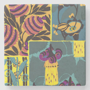 Dessous-de-verre En Pierre Imprimé floral violet et sarcelle maximaliste vibr