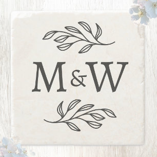 Dessous-de-verre En Pierre Initiales de monogramme de couple de mariage Éléga
