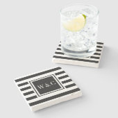 Dessous-de-verre En Pierre Initiales de monogramme élégant noir blanc bande (Côté)
