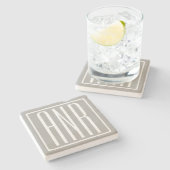 Dessous-de-verre En Pierre Initiales Monogramme | Blanc Sur Gris Clair (Côté)