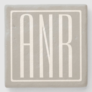 Dessous-de-verre En Pierre Initiales Monogramme Blanc Sur Gris Clair
