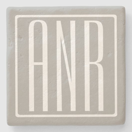 Dessous-de-verre En Pierre Initiales Monogramme | Blanc Sur Gris Clair (Devant)
