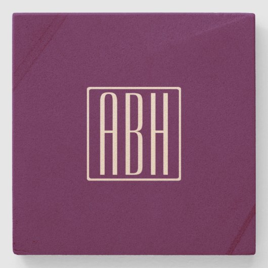 Dessous-de-verre En Pierre Initiales Monogramme | Blanc Sur Violet Foncé (Devant)