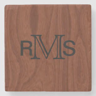 Dessous-de-verre En Pierre Initiales monogrammes élégantes Mahogany Wood Gr