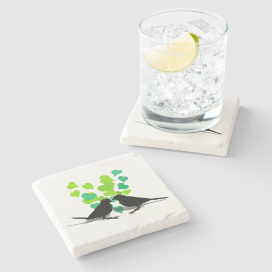 Dessous-de-verre En Pierre Inséparables au coeur vert (Côté)